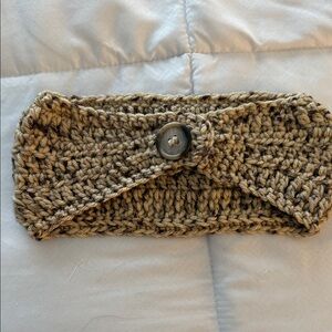 Hand-Crocheted Tan Button Headband - Cozy Knit Hair Accessory